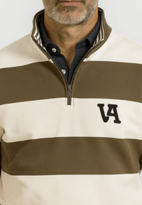 Sudadera cuello media cremallera rayas KAKI