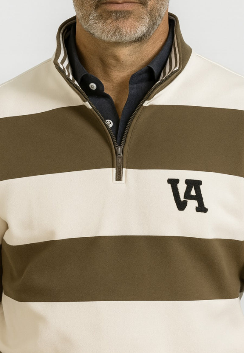 Sudadera cuello media cremallera rayas KAKI