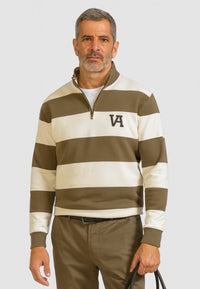 Sudadera cuello media cremallera rayas KAKI