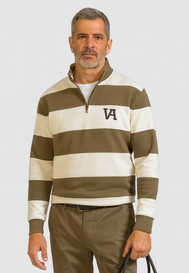 Sudadera cuello media cremallera rayas KAKI