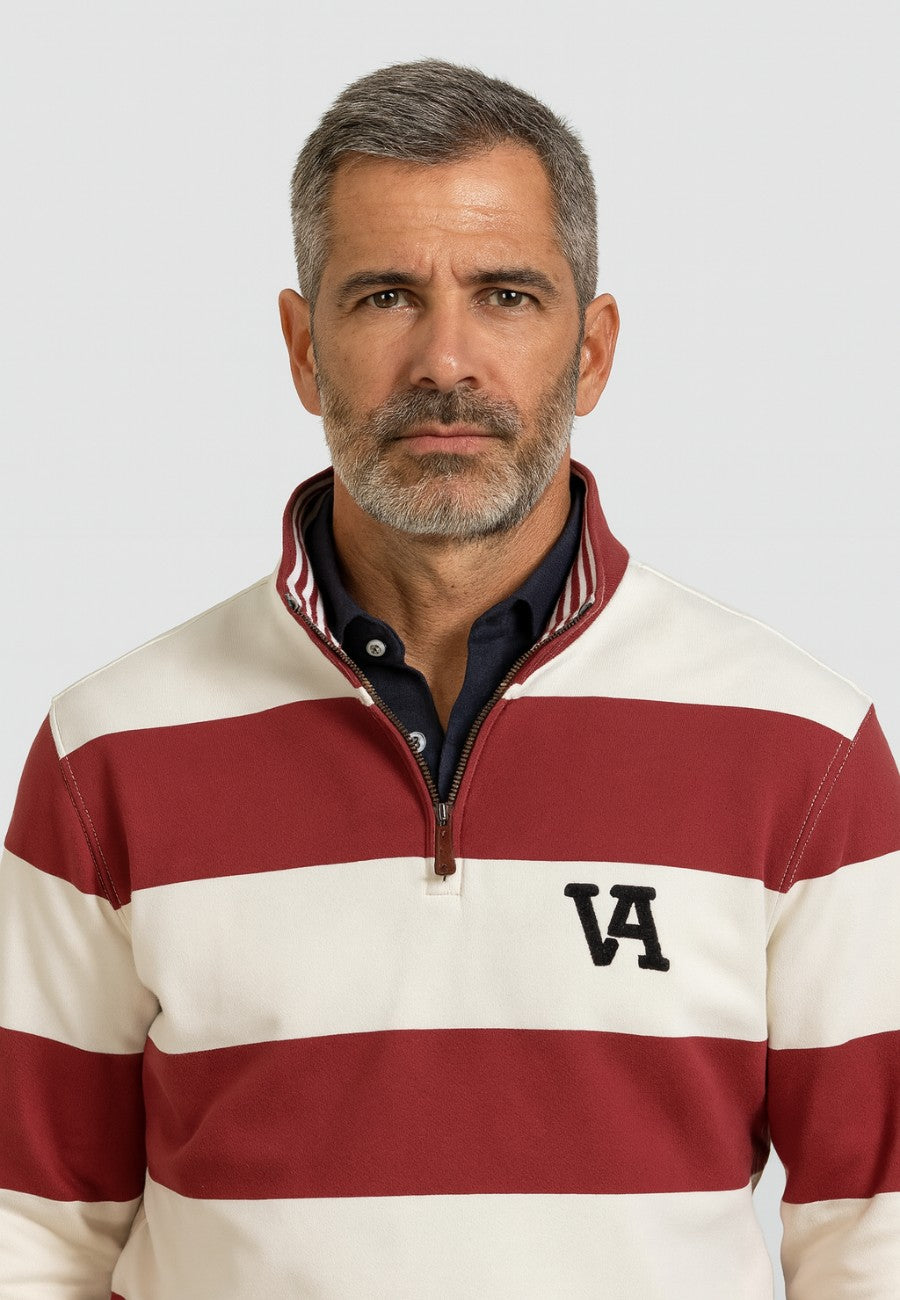 Sudadera cuello media cremallera rayas Burdeos