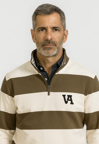 Sudadera cuello media cremallera rayas KAKI