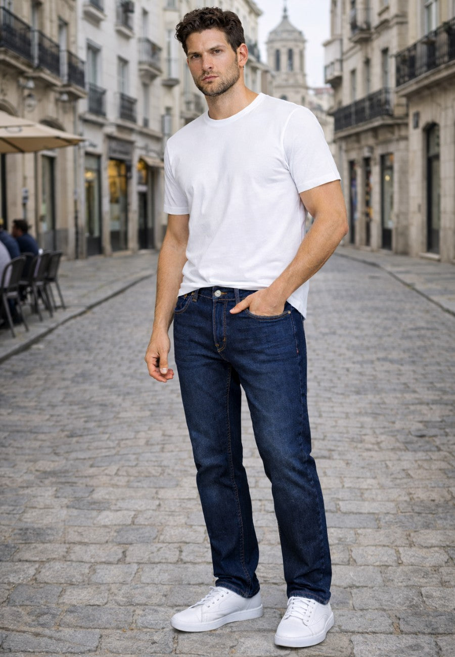 Pantalón tejano de tiro alto con efecto desgastado T'estimu 117  - Azul oscuro