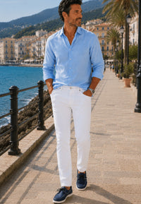Pantalones tejanos finos de verano porto color blanco