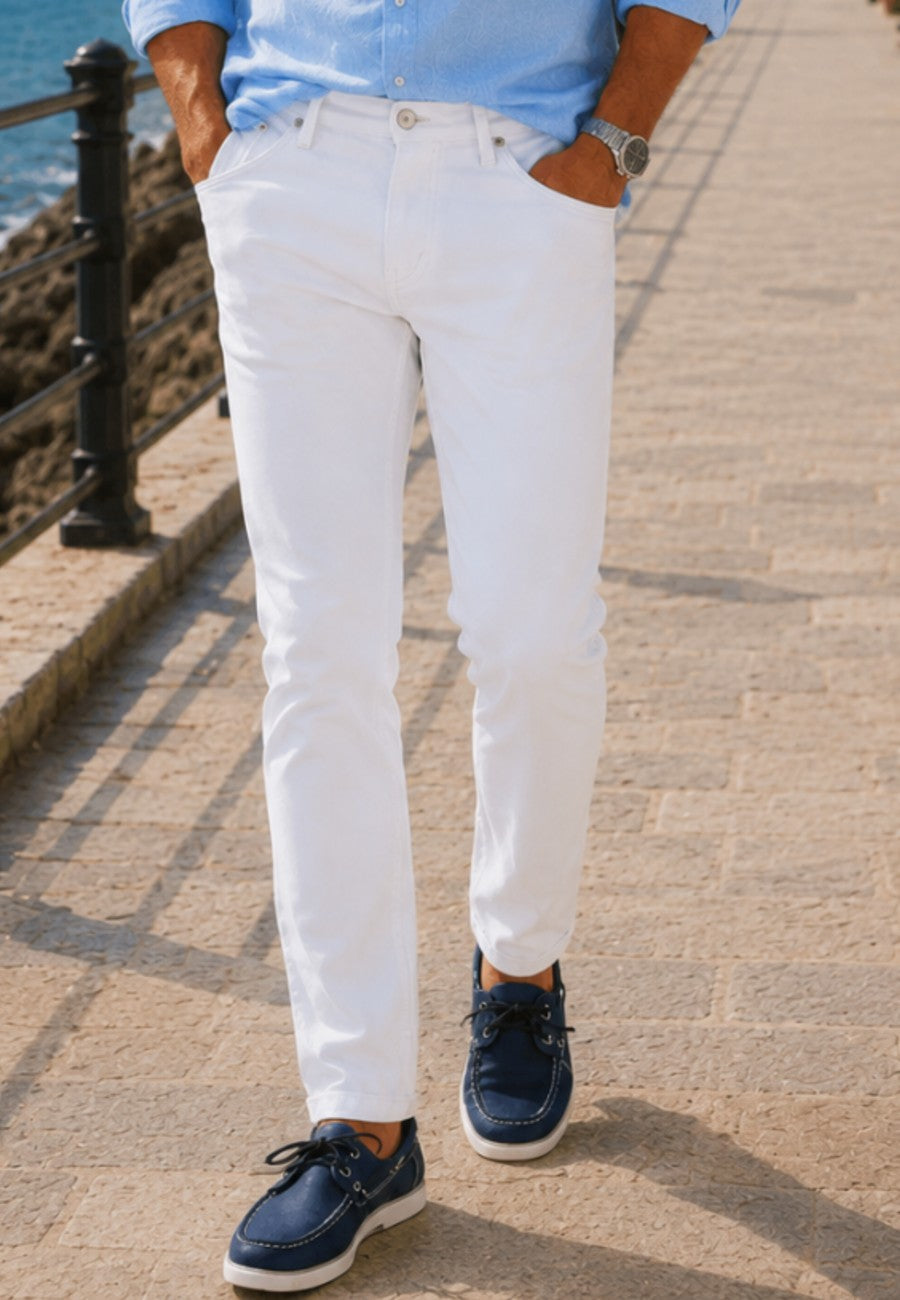 Pantalones tejanos finos de verano porto color blanco
