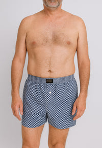 Boxer de tela en dibujos geometricos  cuadros azules Tallas L a 5XL