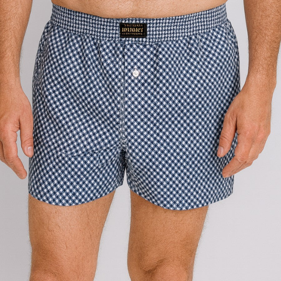 Boxer de tela en dibujos geometricos  cuadros azules Tallas L a 5XL
