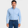 Camisa Oxford manga larga de hombre con micro cuadros celeste