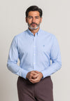Camisa Oxford manga larga de hombre con micro cuadros celeste