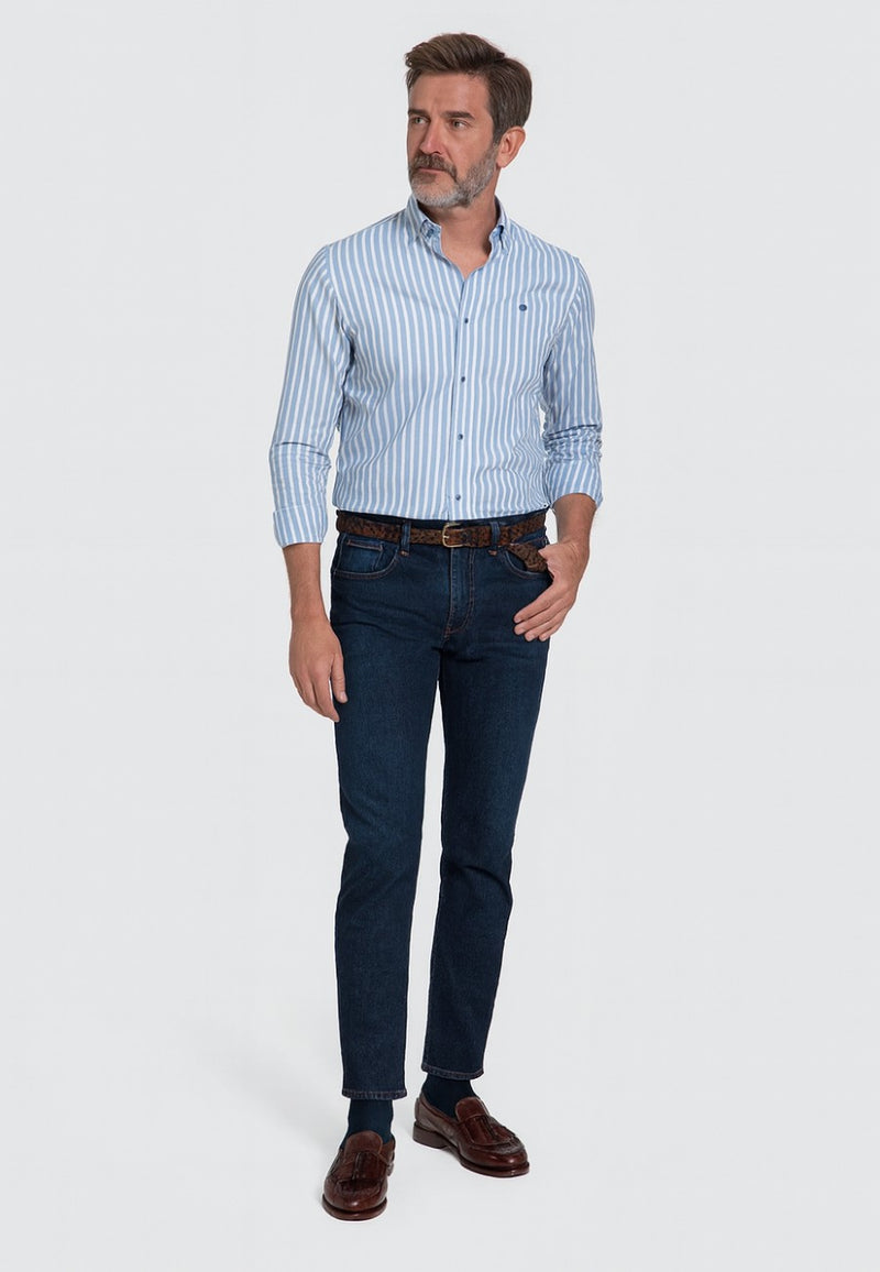 Camisa casual de hombre en rayas celeste