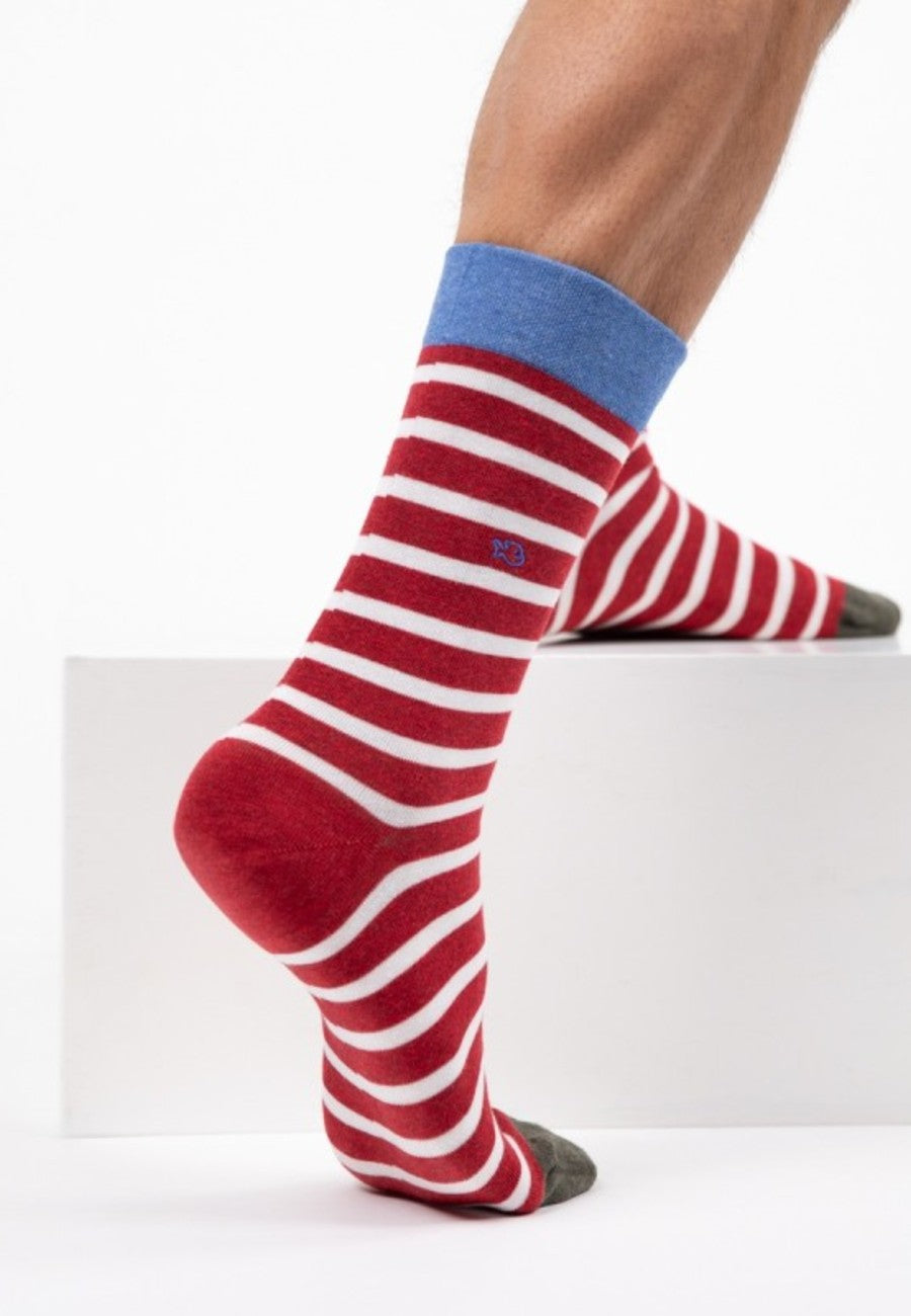 Calcetines de algodón OEKO-TEX, Rojo y Rayas blancas