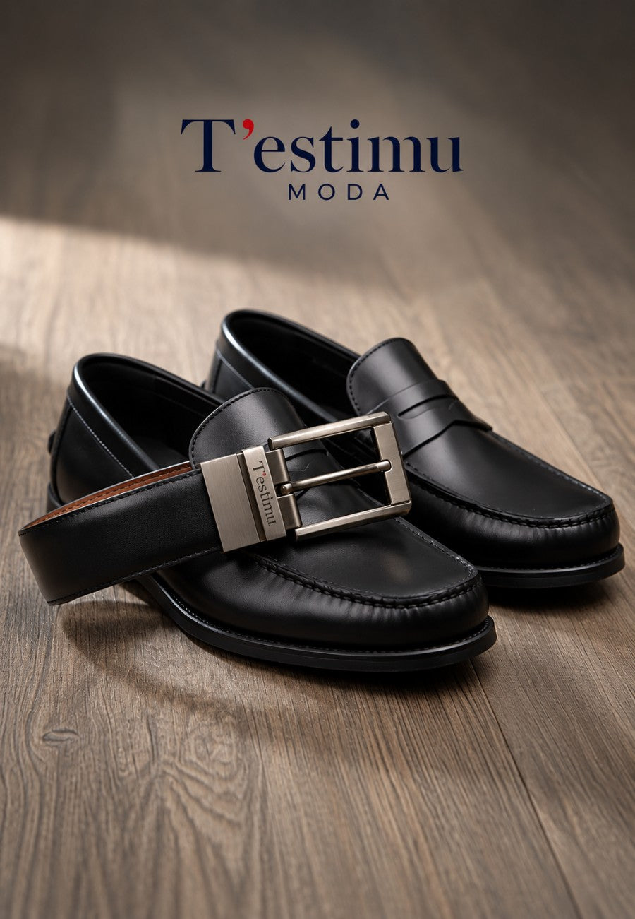 Cinturón reversible de vestir para hombre en negro y marrón