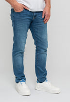 Zapatillas casuales de piel vegana blanca y azul para hombre - SAGUNTO