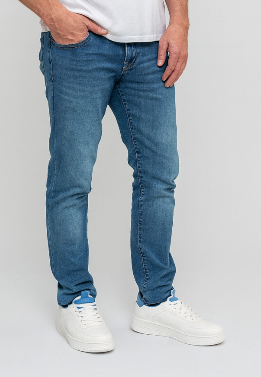 Zapatillas casuales de piel vegana blanca y azul para hombre - SAGUNTO