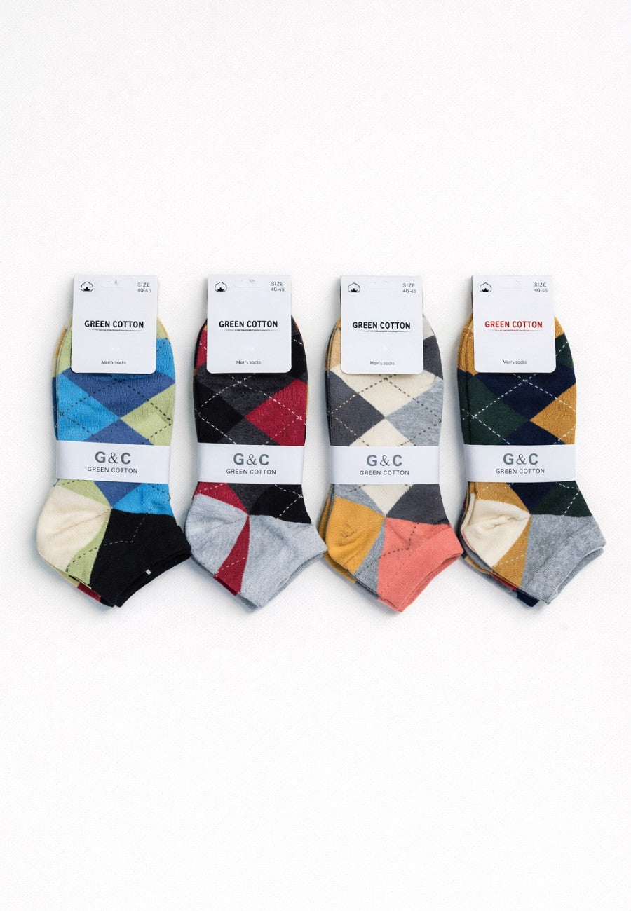 Packs de tres Calcetines tobilleros de rombos de hombre de algodón en colores varios