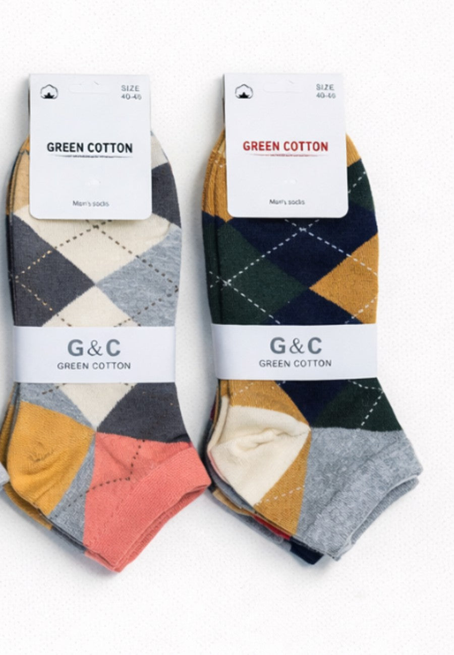 Packs de tres Calcetines tobilleros de rombos de hombre de algodón en colores varios