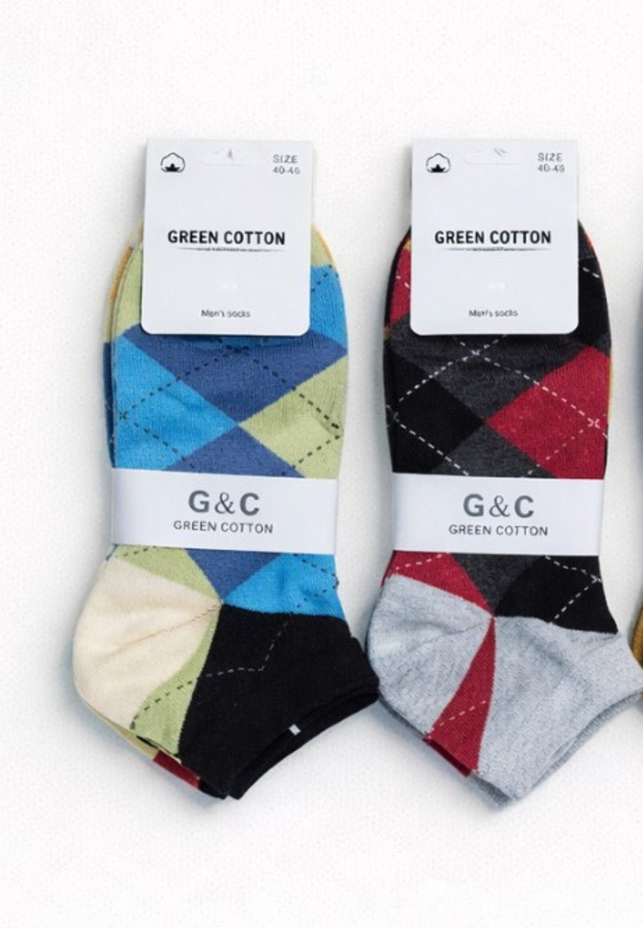 Packs de tres Calcetines tobilleros de rombos de hombre de algodón en colores varios