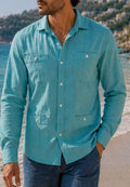 Camisa guayabera de sastrería en lino color verde suave - tallas hasta la 6XL