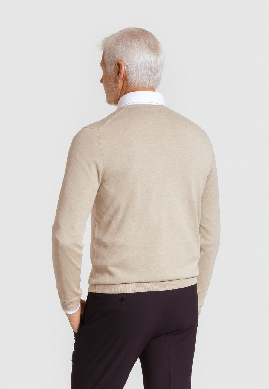 Jersey Básico cuello de pico en color hueso