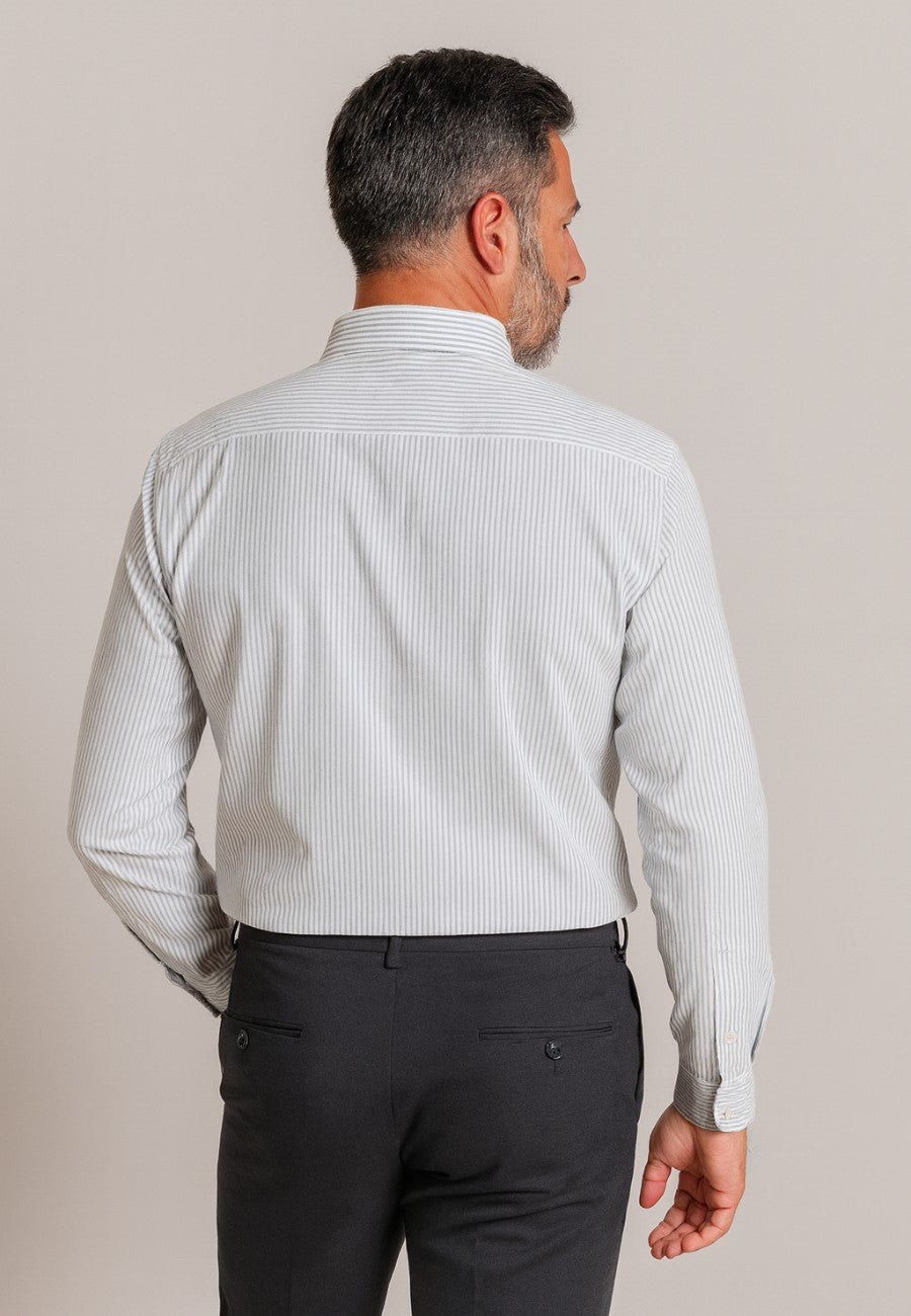 Camisa Oxford manga larga de hombre en color raya gris