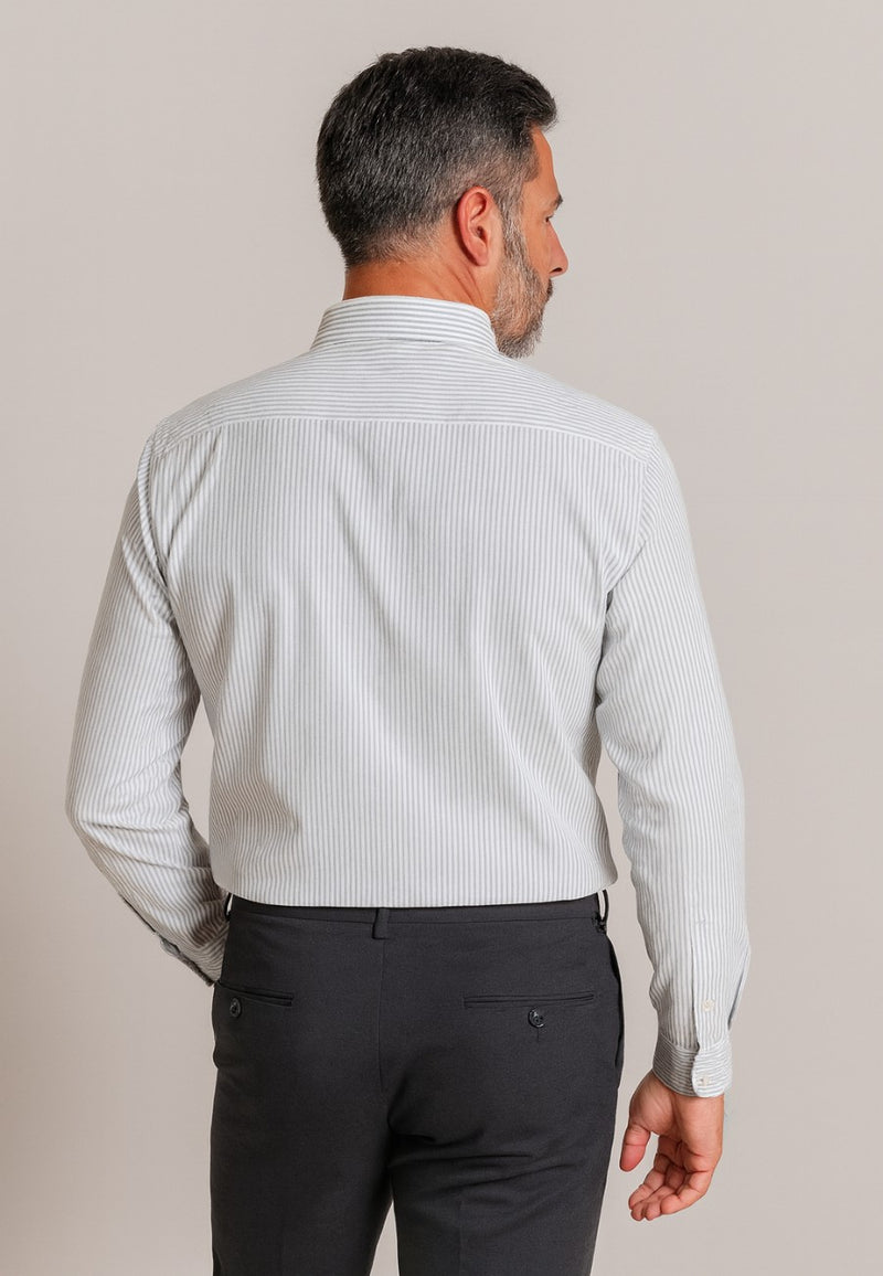 Camisa Oxford manga larga de hombre en color raya gris