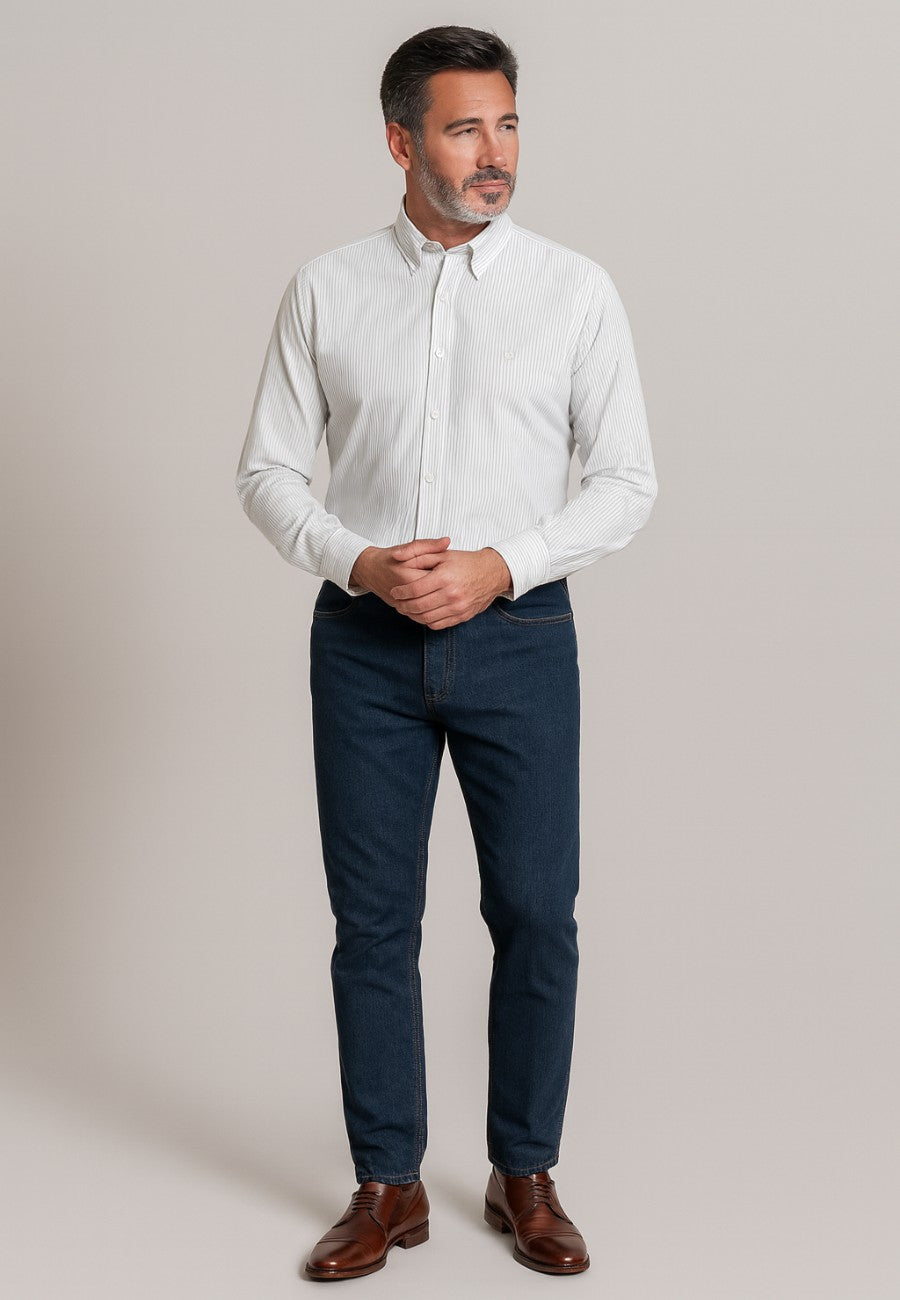 Camisa Oxford manga larga de hombre en color raya gris