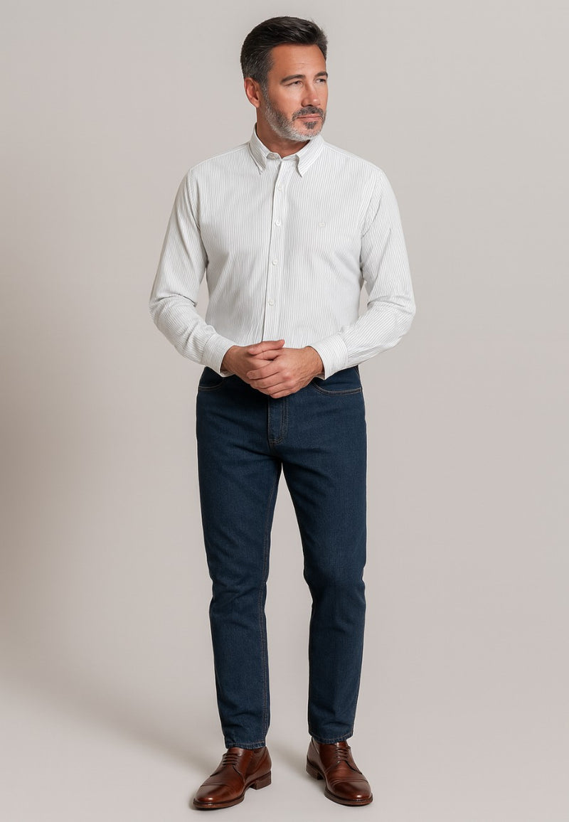 Camisa Oxford manga larga de hombre en color raya gris