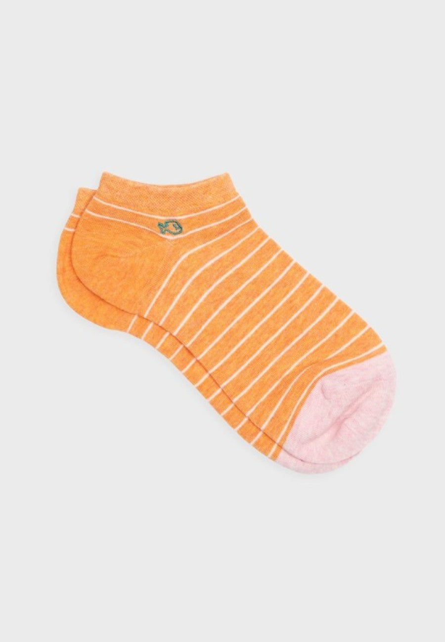 Calcetines tobilleros de algodón peinado- Naanja y rayas rosa