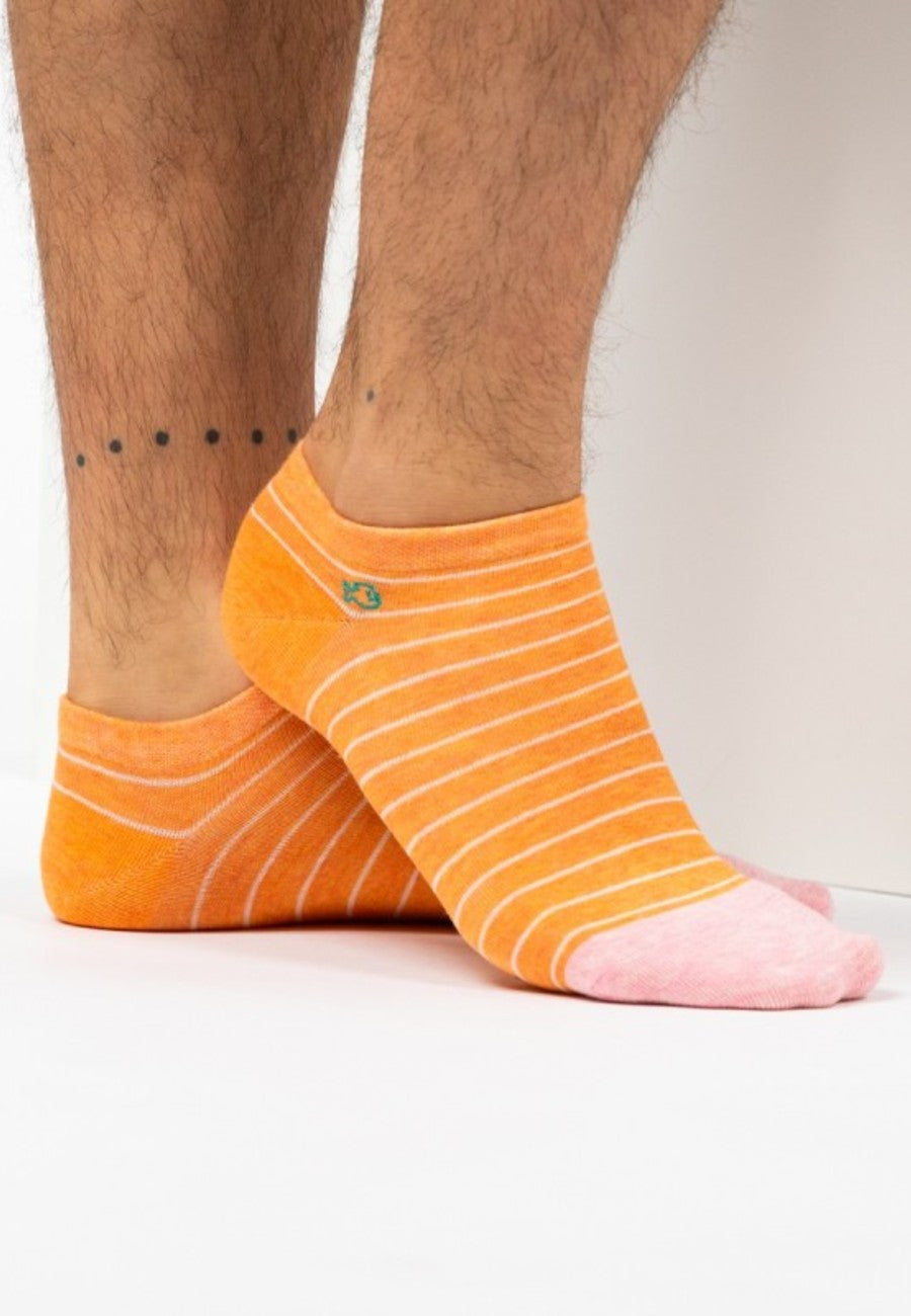 Calcetines tobilleros de algodón peinado- Naanja y rayas rosa