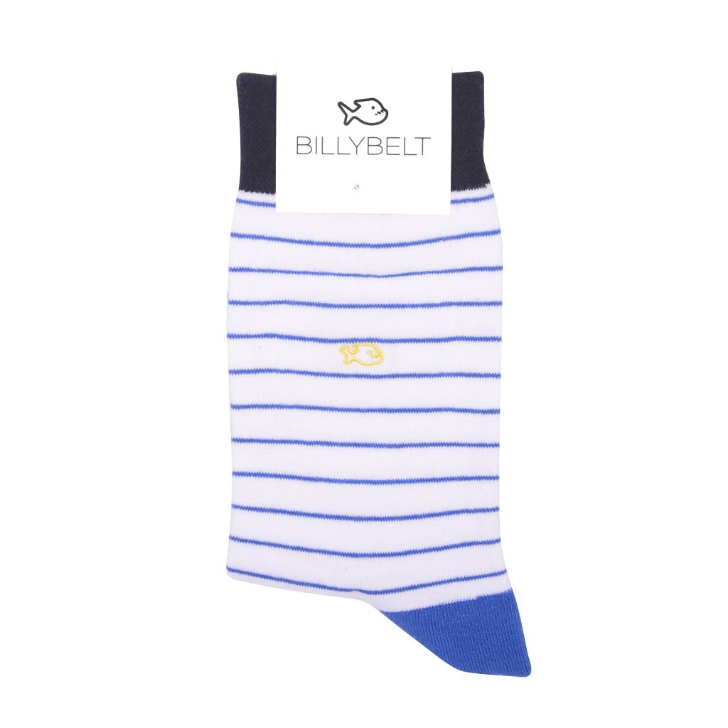 Calcetines de algodón Hecho a mano Para Hombre - Rayas Blanco y Azul