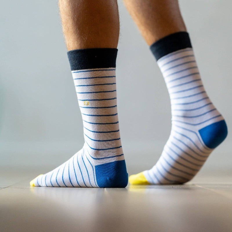 Calcetines de algodón Hecho a mano Para Hombre - Rayas Blanco y Azul