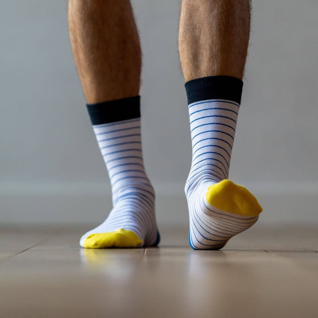 Calcetines de algodón Hecho a mano Para Hombre - Rayas Blanco y Azul
