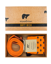 Caja regalo cinturón Dirk y calcetines naranjas