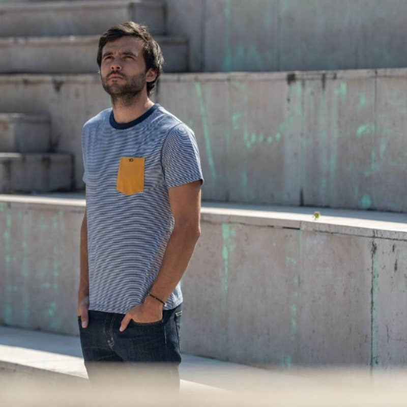 Camiseta a Rayas Azul y Camel en testimu.com de T'estimu Moda