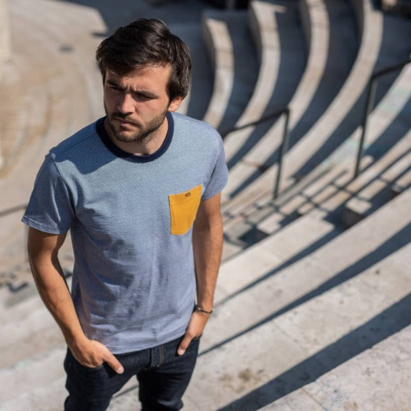 Camiseta a Rayas Azul y Camel en testimu.com de T'estimu Moda