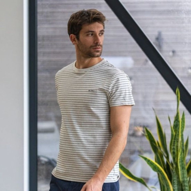 Camiseta de algodón orgánico de Rayas beige y negro